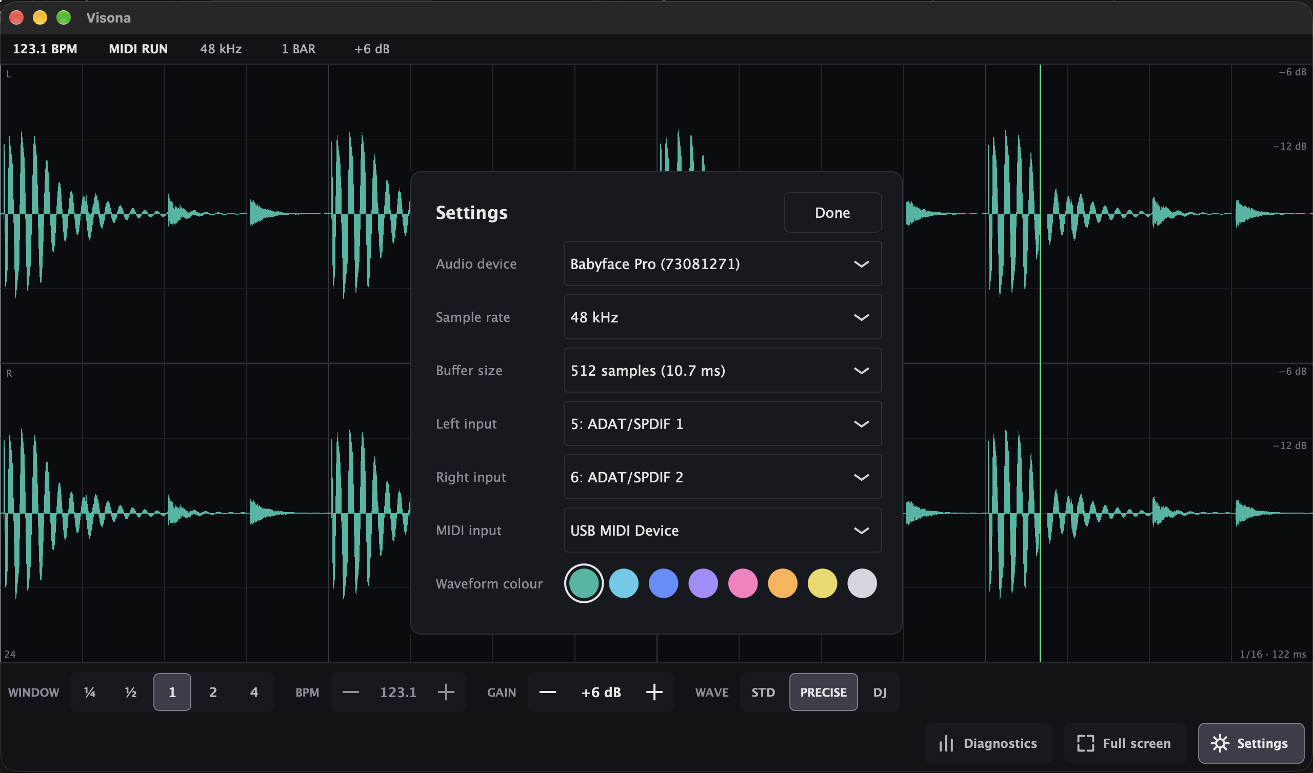 Visona settings panel